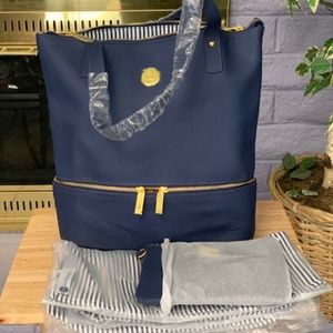 Four Piece Navy Leather Tote Set